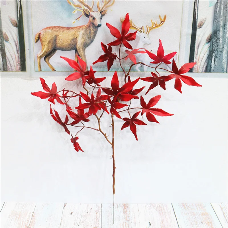 58cm Red 78 см 4 вилки поддельные кленовые листья Букет большой искусственный ветка дерева осенние листья растения для свадьбы домашние украшения для Хэллоуина - Цвет: 58cm Red