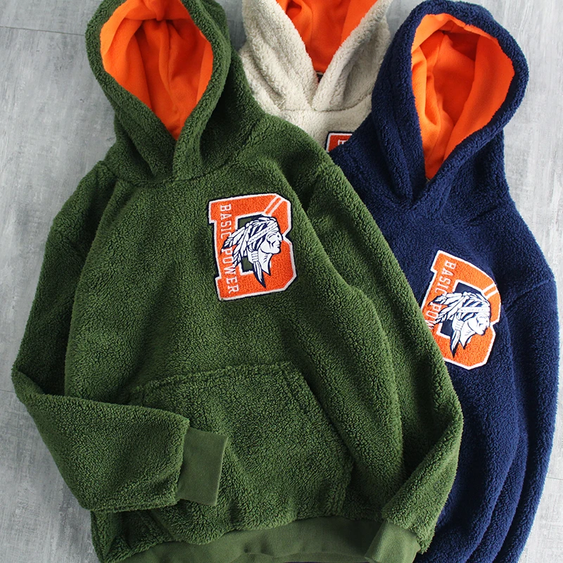 

Polar Fleece Thick Warm Hoodie Indian Embroidery Winter Hedging Hooded Kangaroo Pocket Casual Sweater Jacket Men's Sweatshirts