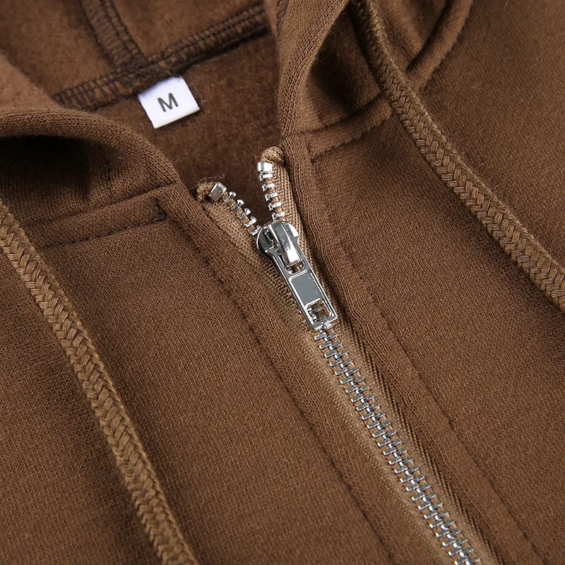 

2021 Autumn Clothes Hoodies Brown Sweatshirt Women Plus Size Vintage Pockets Long Sleeve Pullovers New Spring Lady Zip Up Jacket