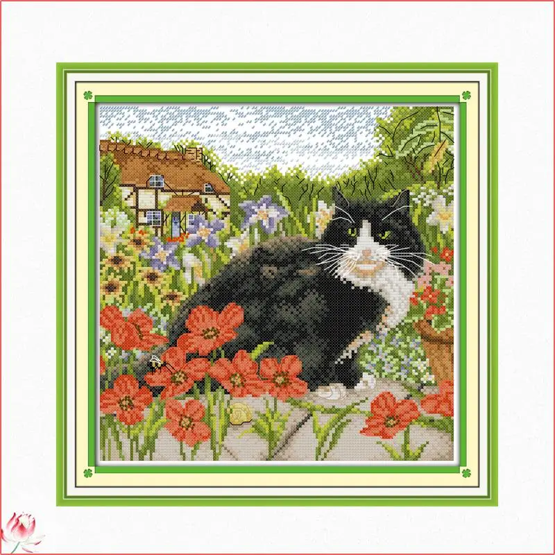

Набор для вышивки крестиком Joy Sunday, кошка и Мак, экологичный хлопок, печатный рисунок 14CT 11CT, сделай сам, простой в использовании, домашняя Дек...