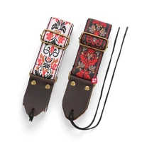 embroidered guitar strap leather head bass strap thickened and widened folk electric guitar accessories
