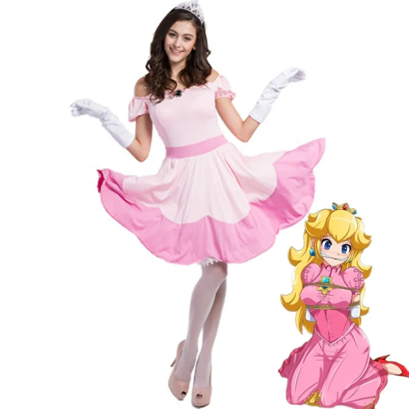 Костюм принцессы персиковый для взрослых Женский костюм Супер Марио вечеринки