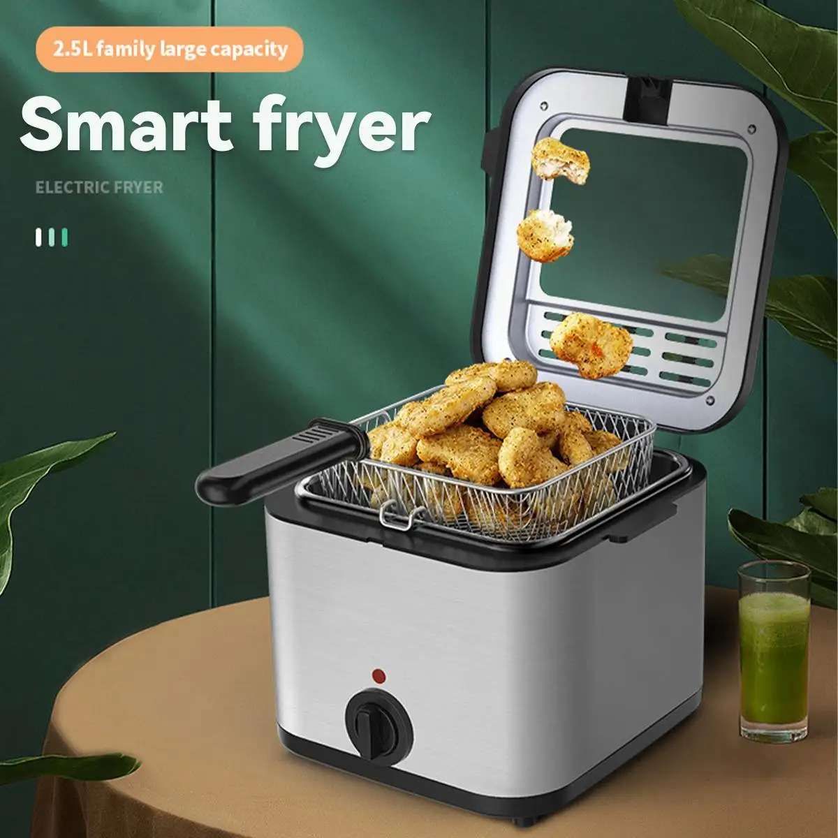 

Electric Deep Fryer 2.5L French Fries Frying Machine with Basket Fried Chicken Grill Adjustable Thermostat Kitchen Cooking Oven