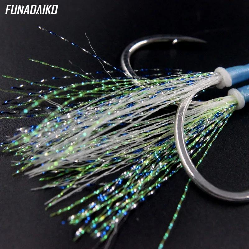 FUNADAIKO Assist крючки Seafishing медленно джиговые крючки с высоким из углеродистой стали двойные крючки светящийся яркий 1/0 2/0 3/0 4/0 УФ крючки