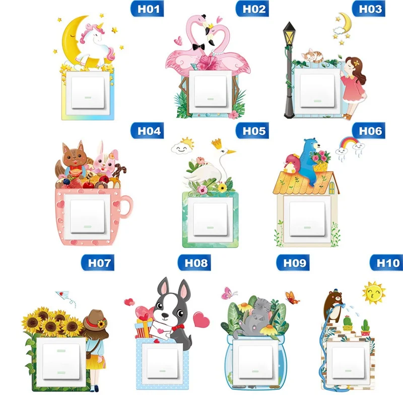 

Cute Unicorn Flamingo Animal Cover Cartoon Room Decor 3D Wall Silicone On-off Switch Luminous Light Switch Outlet Wall Stickers