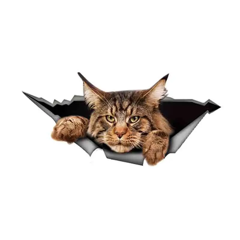 

13cm X 6cm Maine Coon Car Sticker Torn Metal Decal Reflective Sticker 3D Funny Big Cat Decal Car Styling Waterproof KK Vinyl