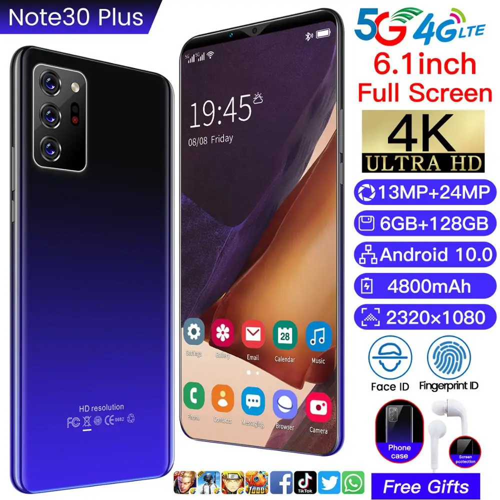 

2020 Galxy Smart Phone Global Version Note30Plus Cellphone 6.1" 4800mah 6 128GB Android10 1080*2320 Dual SIM Card mobile phone