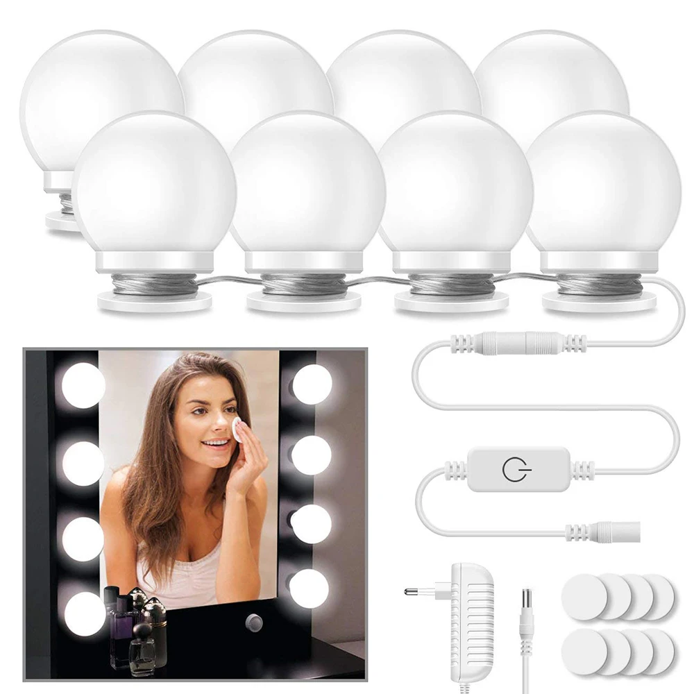 

10Pcs Makeup Mirror Vanity LED Light Bulbs lamp Kit 3 Levels Brightness Adjustable Lighted Make up Mirrors Cosmetic lights