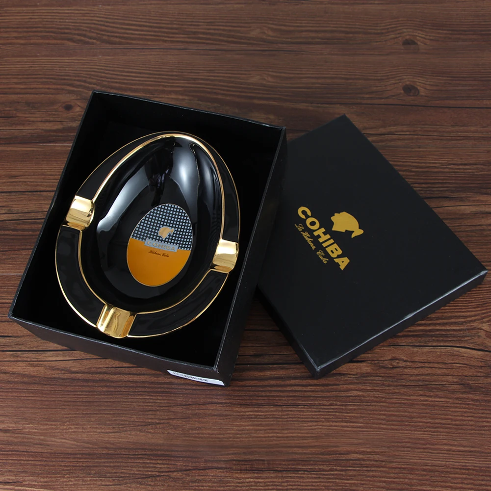 

Ceramic COHIBA Ashtray Home Portable Round Living Room Creative Cigar Ashtray Tobacco Large Cigarette Ash Tray Holder