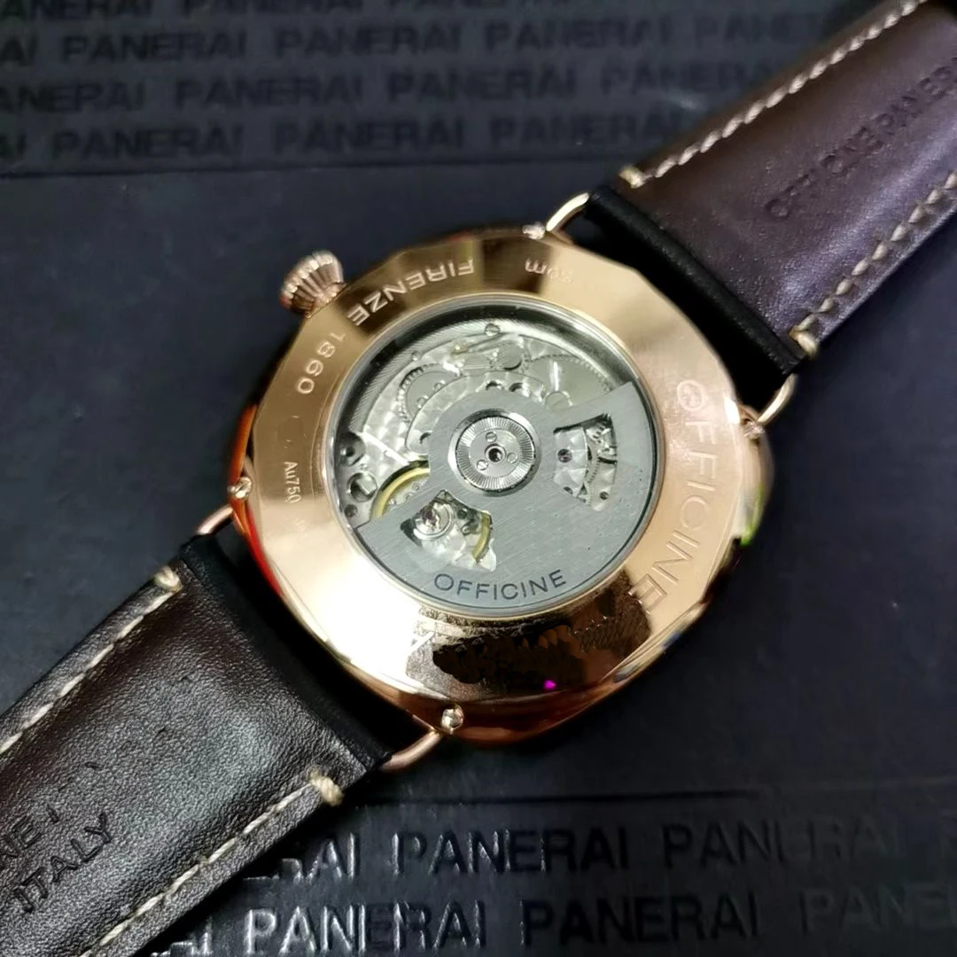 

47mm Luxury Brand New Men Automatic Mechanical Sapphire Stainless Steel Rose Gold Black Leather 1950 GMT 3 Days Luminous Watch