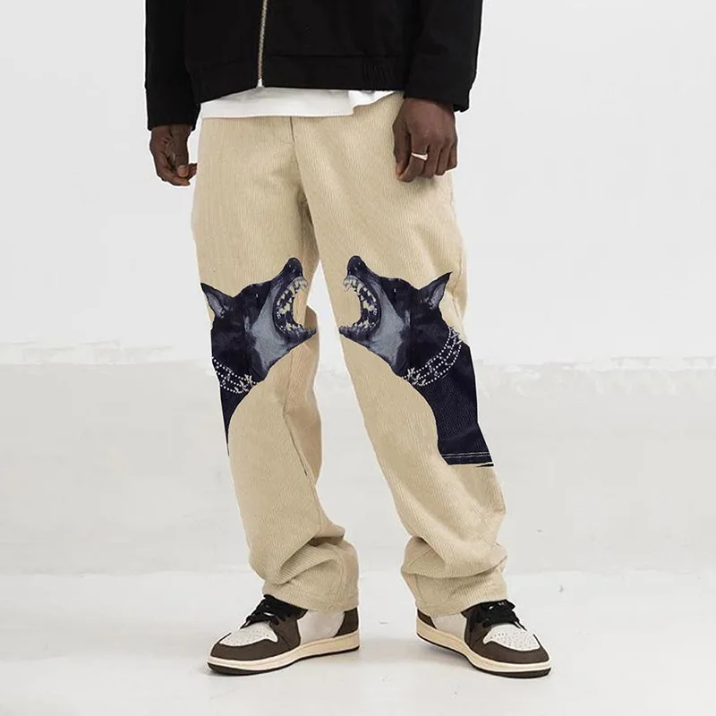 

Vintage Pattern Print Loose Straight Trousers Men 2021 Spring Summer Casual Pants Fashion Mid Waist Pants Hipster Men Streetwear