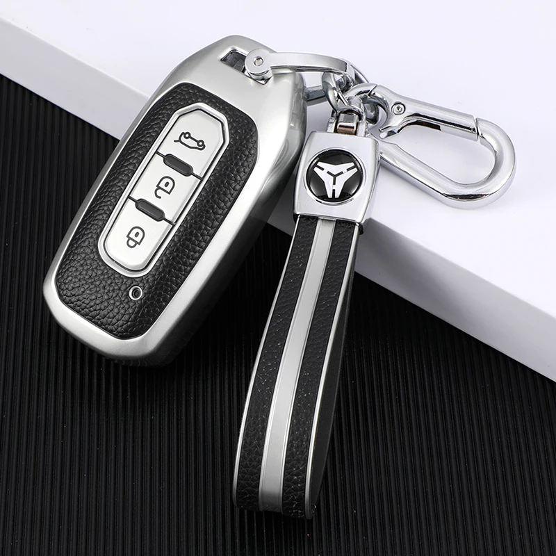 

TPU Leather Car Smart Remote Key Cover Case Bag Shell Holder Fob Keychain for Ford Territory EV Protector Accessories