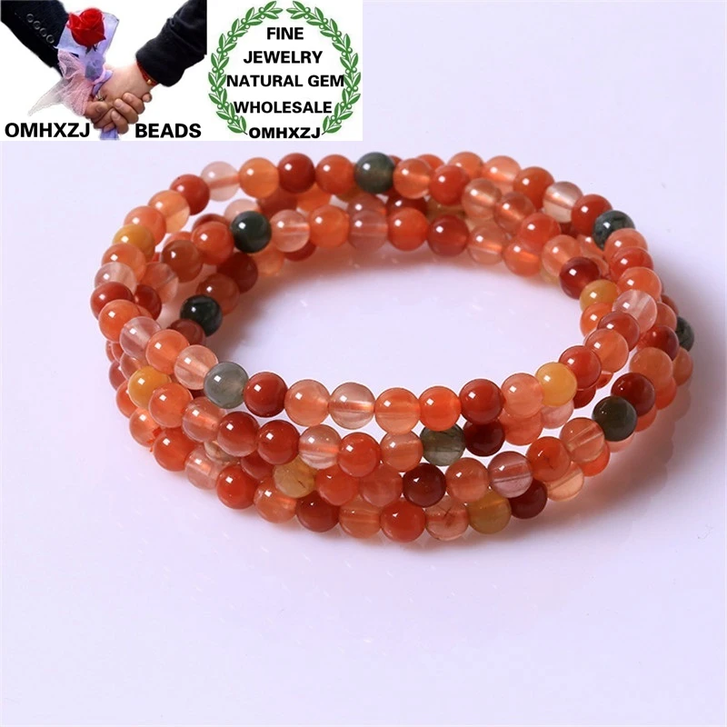 

OMHXZJ Wholesale ZB420 5.5mm European Fashion Birthday Party Wedding Gift Natural Stone Fine Fortune Beads 3 layers Bracelets