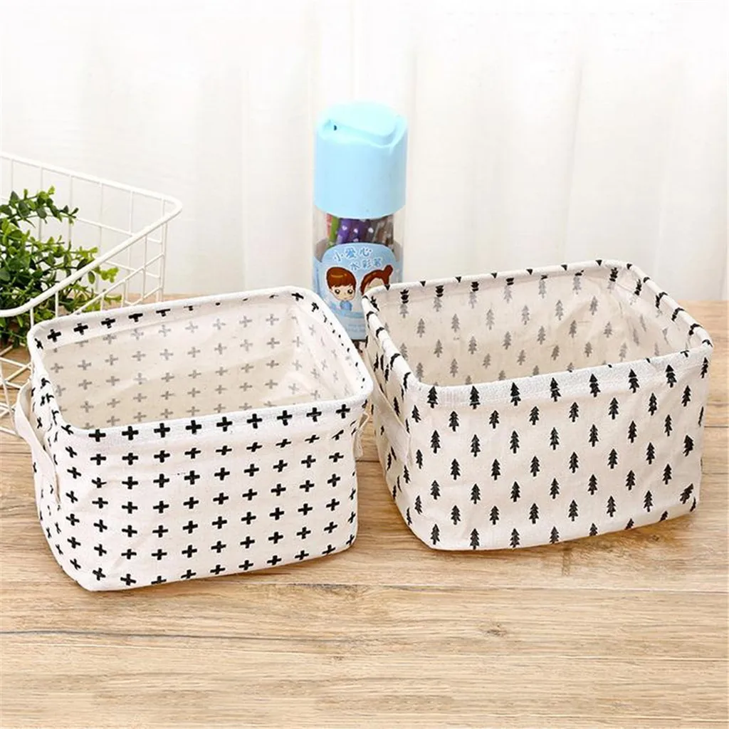 Хлопковая льняная настольная корзина для хранения коробка мелочей с ручкой 4 шт.