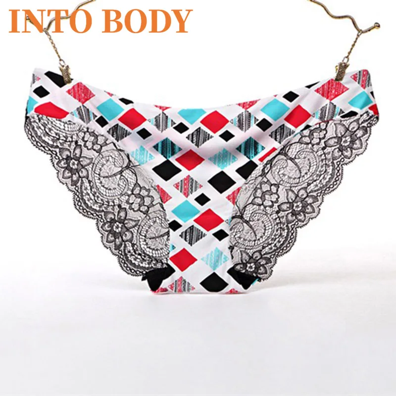 

INTO BODY 2pcs/Sexy Women's Lace Panties Ice Silk Underwear Thong Seamless Pants Girls Underwear See-through Panties Underwear