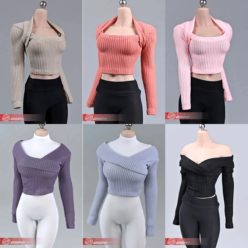 

1/6 Thick stripes Wide neck sweater Cross collar Clothing Set Female Pullover Clothes for 12" Seemless Body