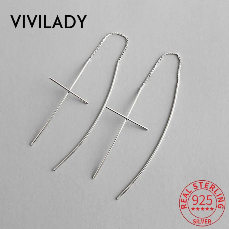 Модный vivilady 925 пробы серебряный крест подвеска для женщин висячие серьги линия