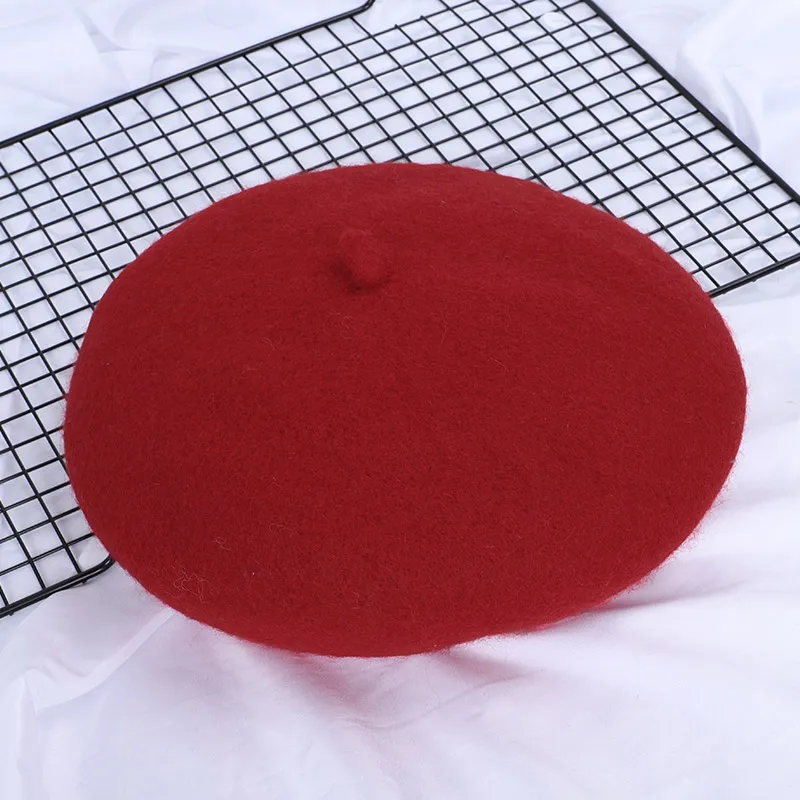 Big red Новые Зимние береты для девушек, шапка для женщин, шапка для художника, шапка из шерсти COKK, женские зимние шапки для женщин, вязаная шапка с плоской подошвой - Цвет: Big red