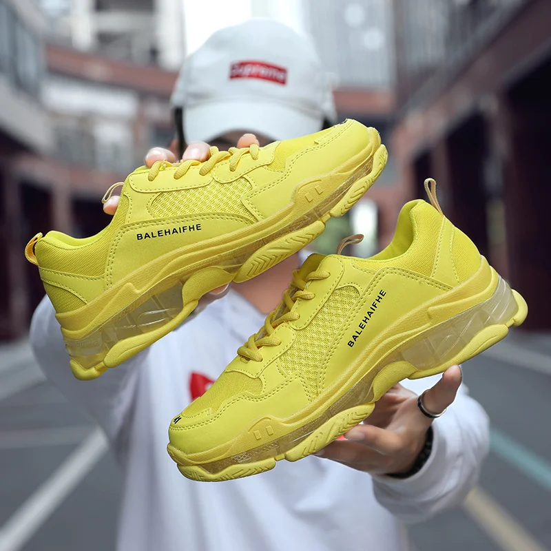 

2021 уличные парные спортивные туфли на платформе, мужские весенне-осенние модные желтые сетчатые дышащие массивные кроссовки женские кросс...