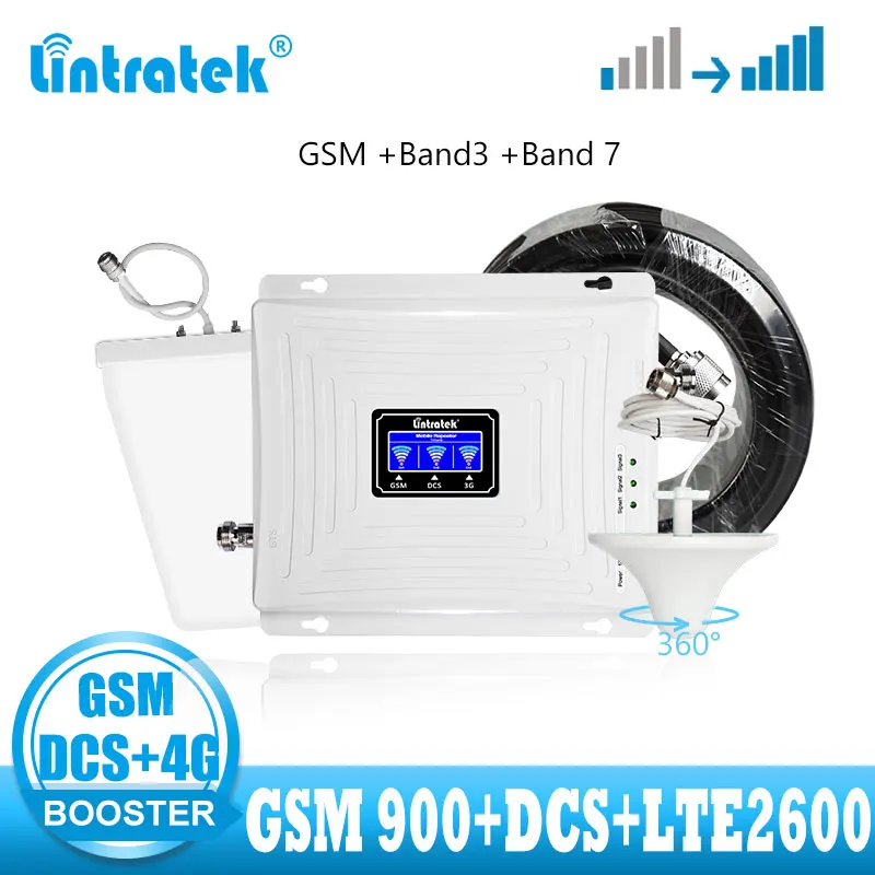 Lintratek трехдиапазонный 2G 4G усилитель сигнала GSM DCS 1800 LTE 2600 мобильного сотового