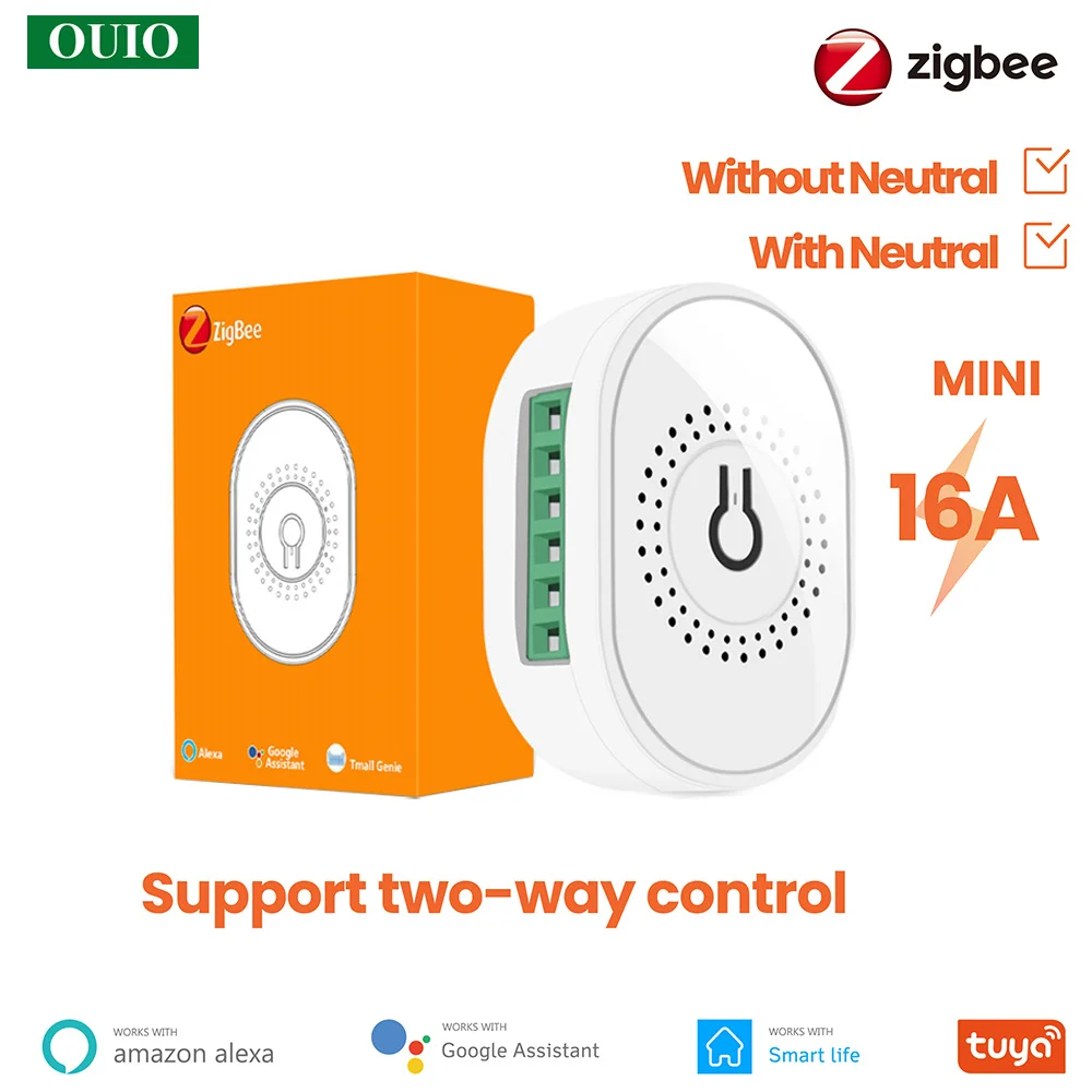 

Tuya Smart ZigBee 3.0 16A Mini DIY Switch Relay Breaker Module With/Without Neutral Smart Life Alexa Google Home 2-way Control