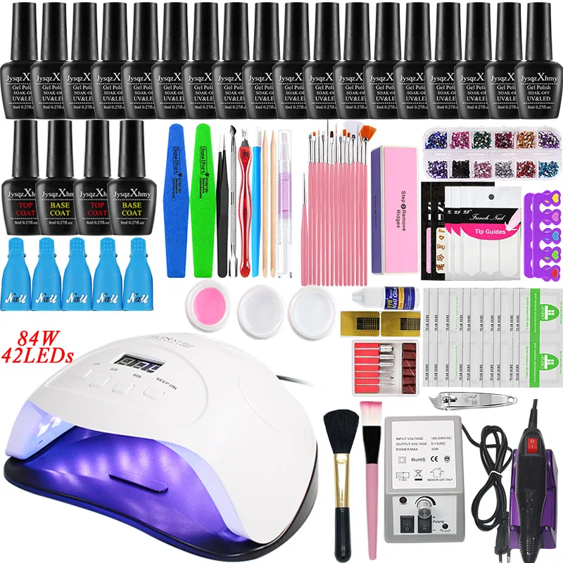 Набор акриловых гель лаков для ногтей наращивания 84/Вт Светодиодный светильник 18