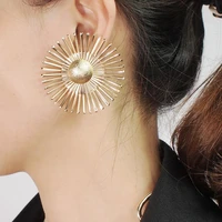 fashion sunflower metal stud earrings for women gold color alloy big earring creative geometric earing jewelry 2022