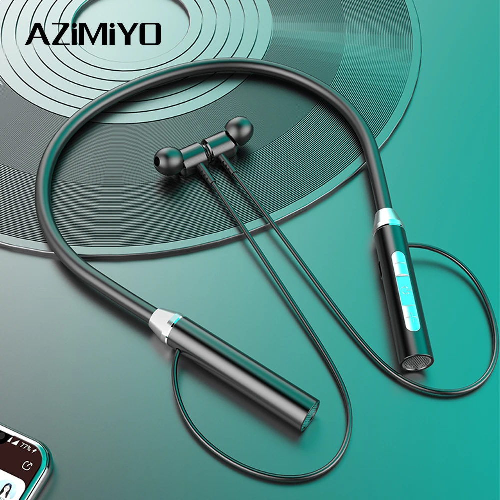 AZiMiYO Bluetooth HeadSet Neckband sports running sweat-proof long magnetic Bass Stereo wireless Earphones with Mic TF Card play