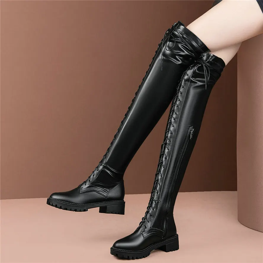 Женские высокие ботинки со шнуровкой теплые эластичные лодочки на платформе с