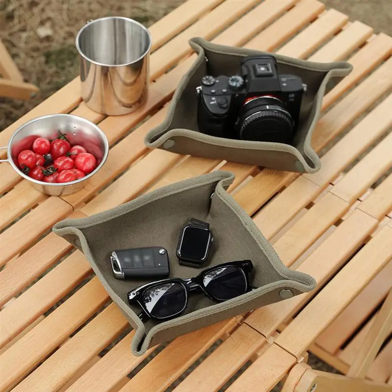 

Outdoor Camping Canvas Key Storage Tray Holder Tools Non-scratch Edge Protection Debris Organizer Wallets Vehicle Picnic