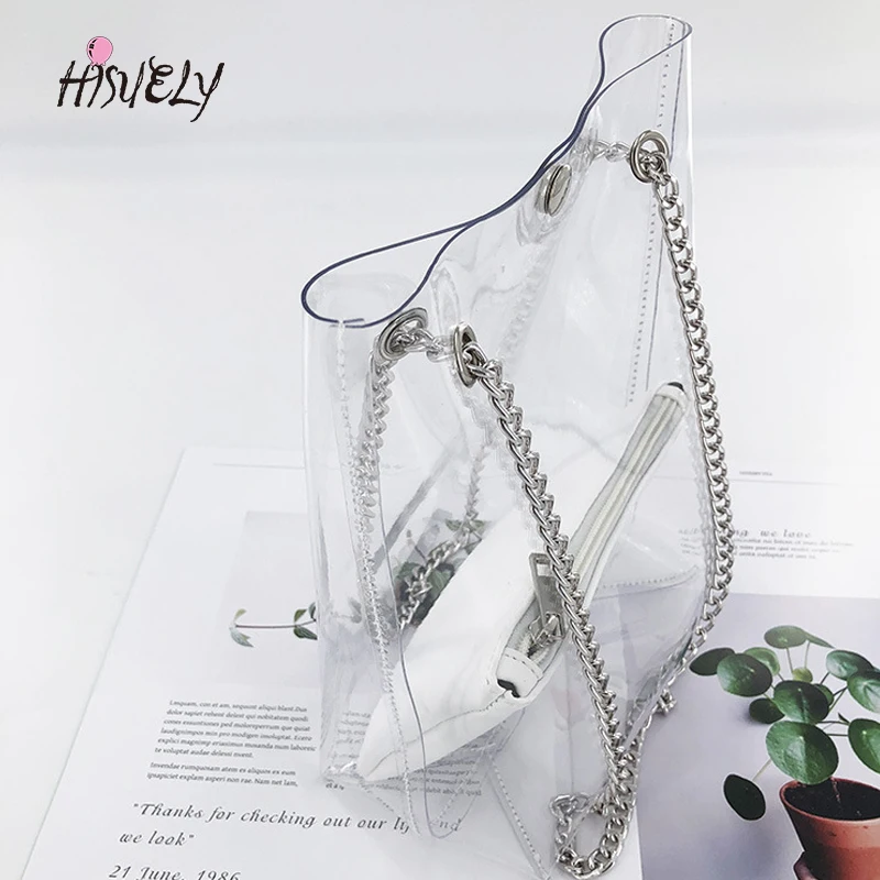 HISUELY горячая Распродажа голограмма прозрачная пластиковая сумка пляжная через