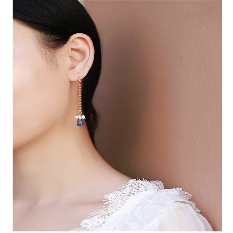 DMBS072 Plain face tanzanite earrings female yellow 14K gold Injection opal pearl for girlfriend gifts | Украшения и аксессуары