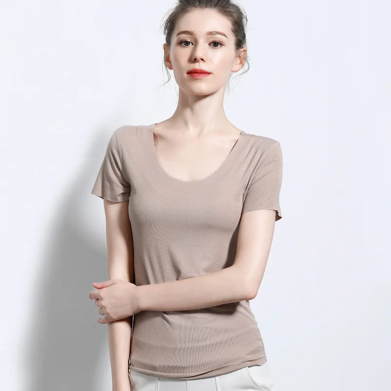 Базовая футболка с коротким рукавом женская летняя круглым вырезом и