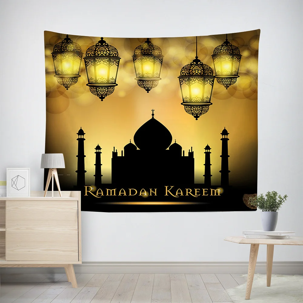 

FFO Muslim Party Eid Mubarak Ramadan Festival Tapestry Moon Lantern Palace Pattern Hanging Decoration for Living Room Bedroom