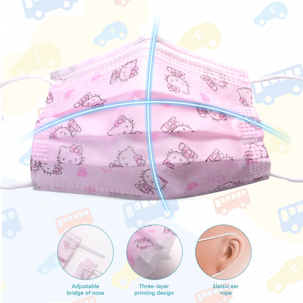 Маска детская одноразовая трехслойная из нетканого материала с мультяшным