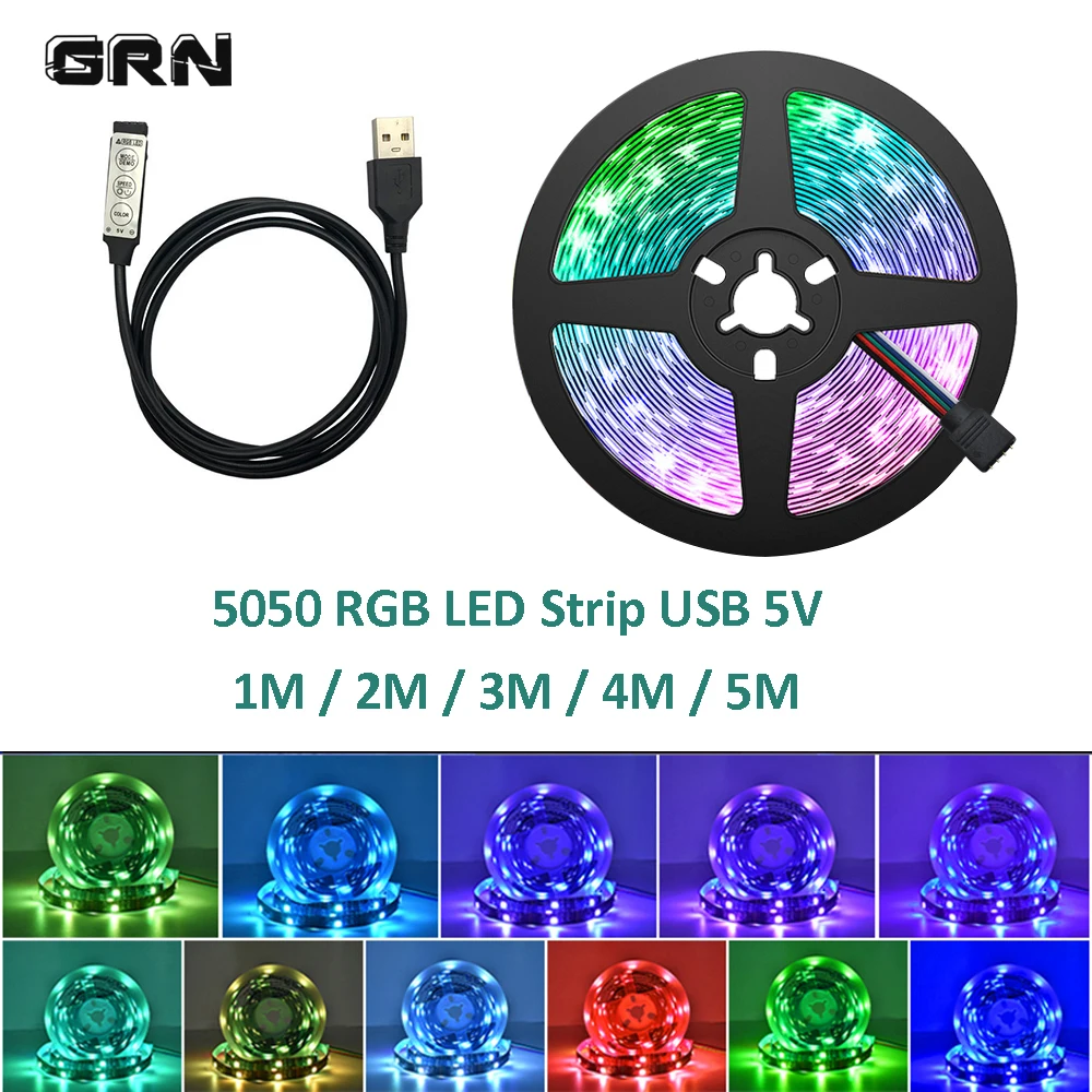 

RGB LED Strip 1m 2m 3m 4m 5m SMD5050 30LED/M 3-KEY Controller USB 5V Flexible Lamp for TV Background Lighting Christmas Decor