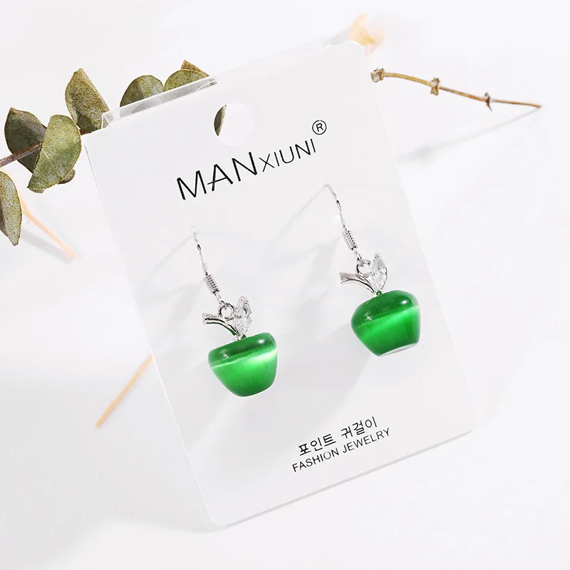 Green Fashion Boutique Cat Eye Apple Earrings for Women Accessories Crystal Jewelry Hot Lovely pendientes mujer moda Gift - Окраска металла: Green