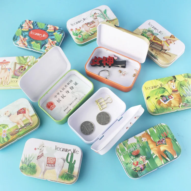 

12 шт./лот! Средняя коробка Альпака чехол с изображением животного Железный жестяная коробочка для карт металлический чехол/Can/квадратный пе...