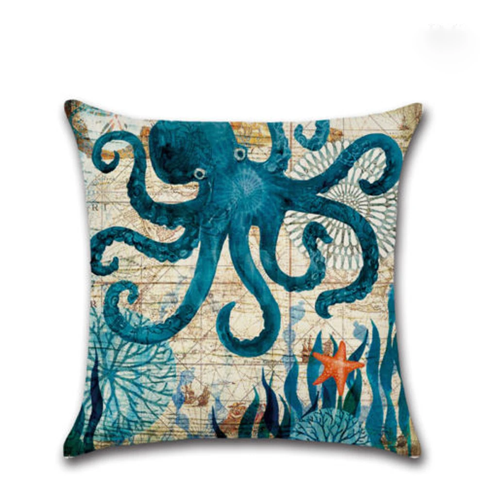 

Fashion Starfish Prints Seahorse, Sea Turtle, Octopus, Whale Cushion Cover Linen Throw Pillow Car Home Decoration Pillowcase