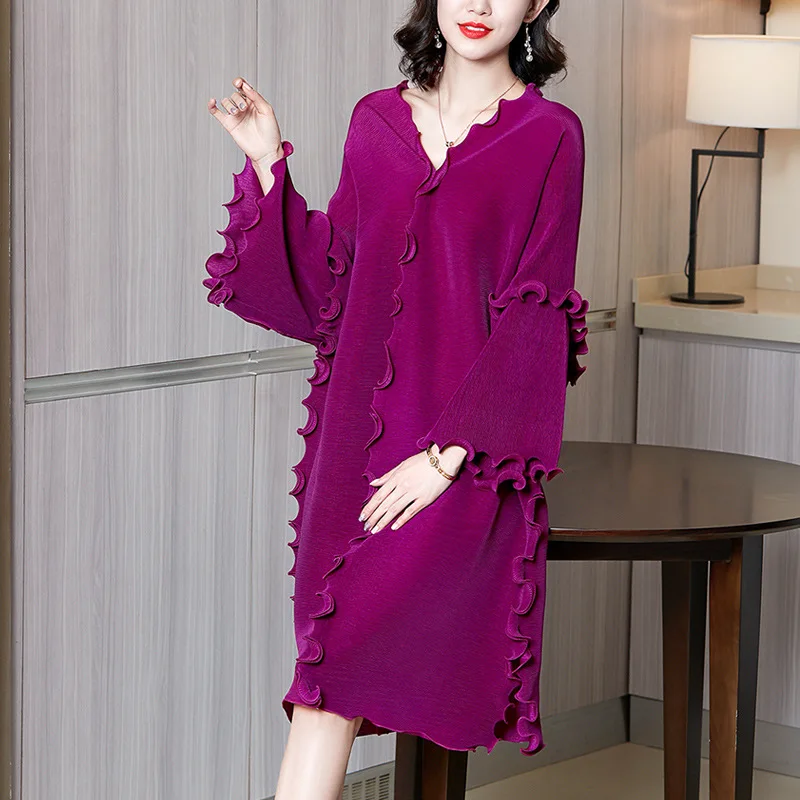 Pleated High End Foreign Style Pleated Dress Spring 2021 New Women's Big Size