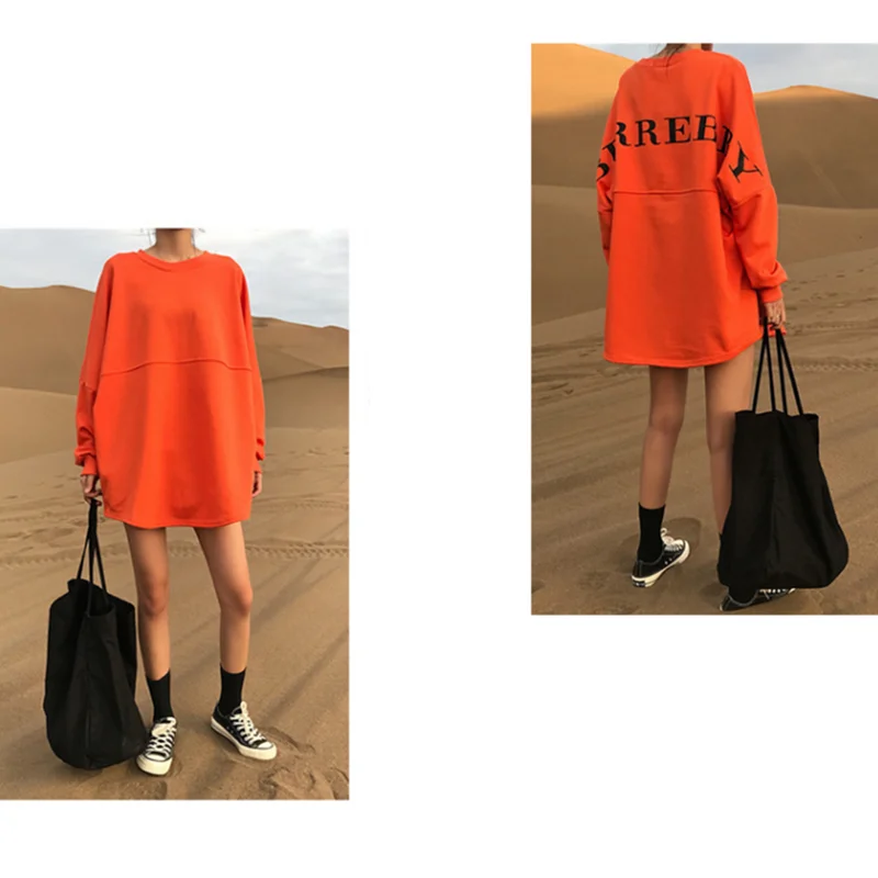 

EleeMee Solid Color Oversized Sweater For Women Loose Long Sleeve O-Neck Letter Print Streetwear Spring/Autumn Size M-2Xl