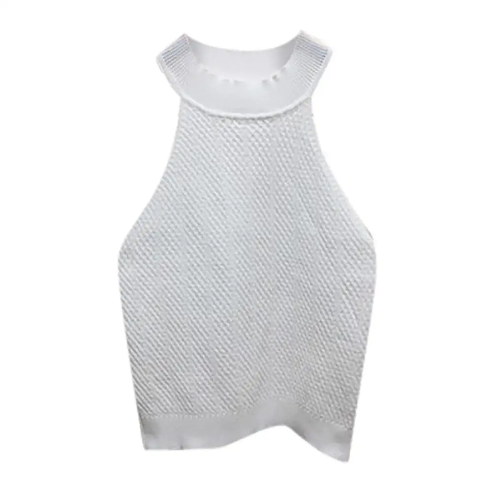 Женский трикотажный жилет без рукавов летний облегающий с круглым вырезом для