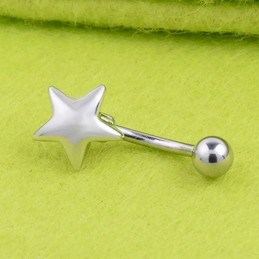 Глянцевая пятиконечная звезда из нержавеющей стали кольцо для пирсинга пупка