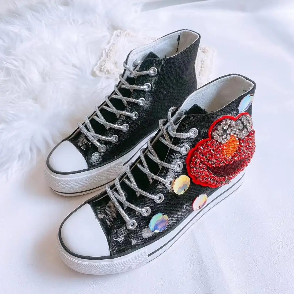 Высококачественные модные холщовые туфли с инкрустацией стразами модная