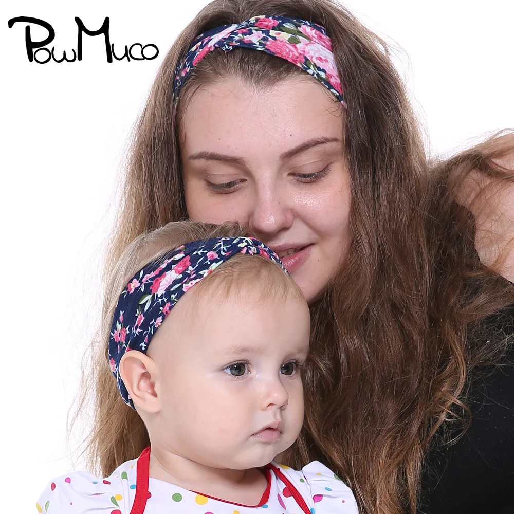 

Мягкая удобная повязка на голову Powmuco для родителей и детей, винтажная эластичная повязка на голову с узелком и принтом, реквизит для младенцев