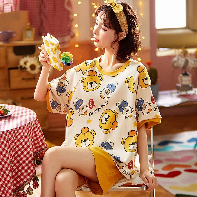 

Pajamas Women's Summer Short Sleeve Pullover Korean Round Neck Knitted Cotton Women's Home Wear home clothing