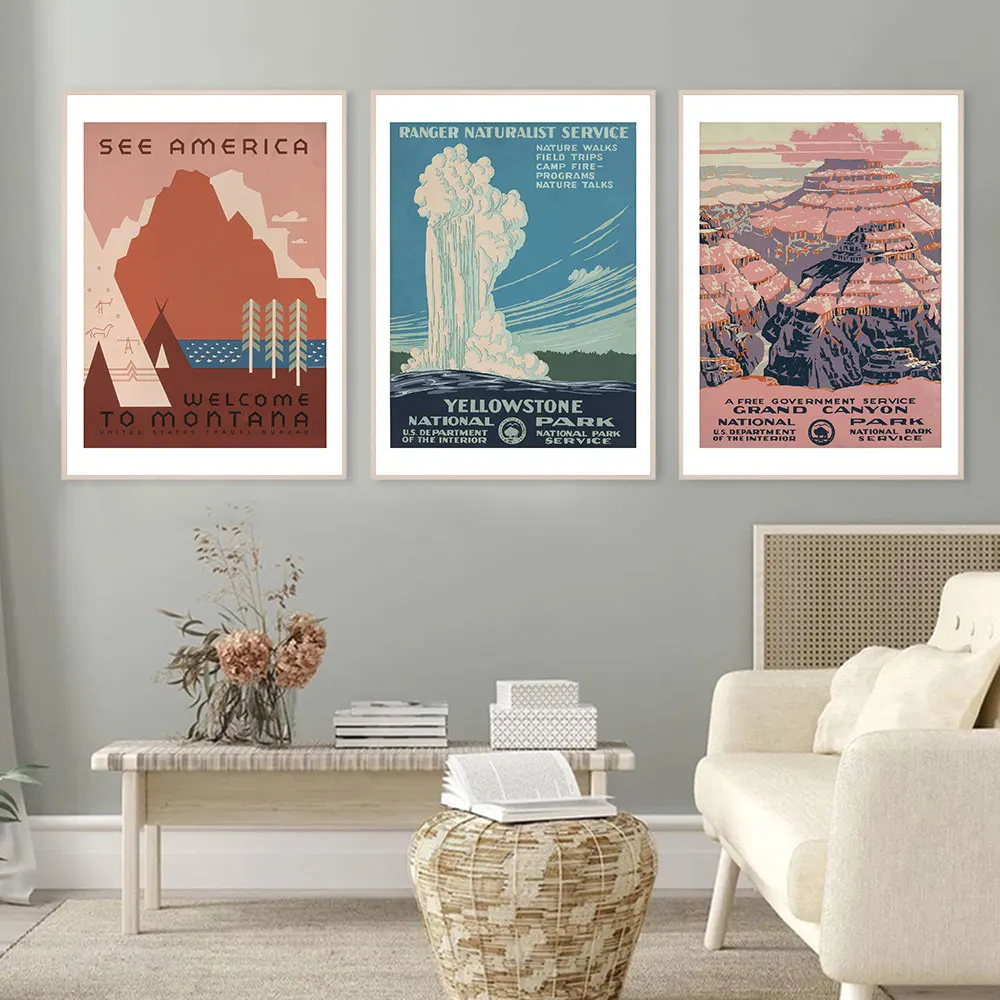 Винтажный постер для путешествий Yellowstone Большой Каньон художественные принты