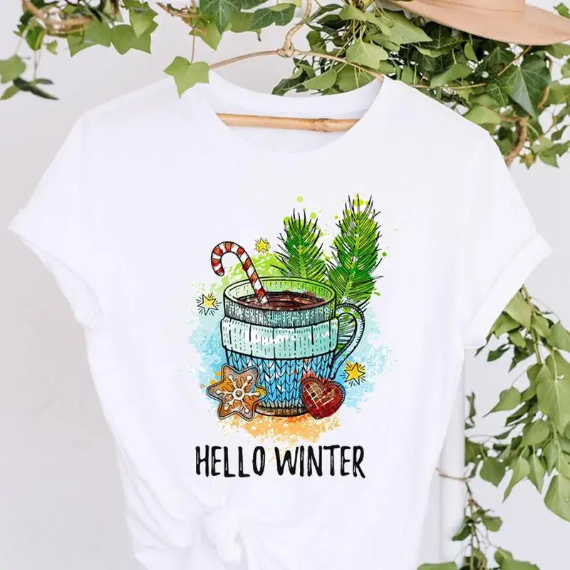 

T-shirts Cartoon Short Sleeve Merry Christmas Women Fashion Print Clothes 90s Trend Graphic Tshirt Top Lady Holiday Female Tee
