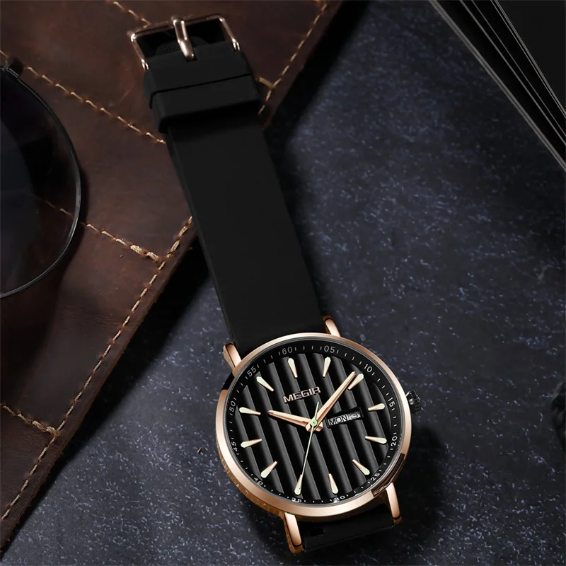 

Mens Watches Megir Top Brand Luxury Waterproof Ultra Thin Date Clock Male Silicon Strap Casual Quartz Watch Men Sports Watch