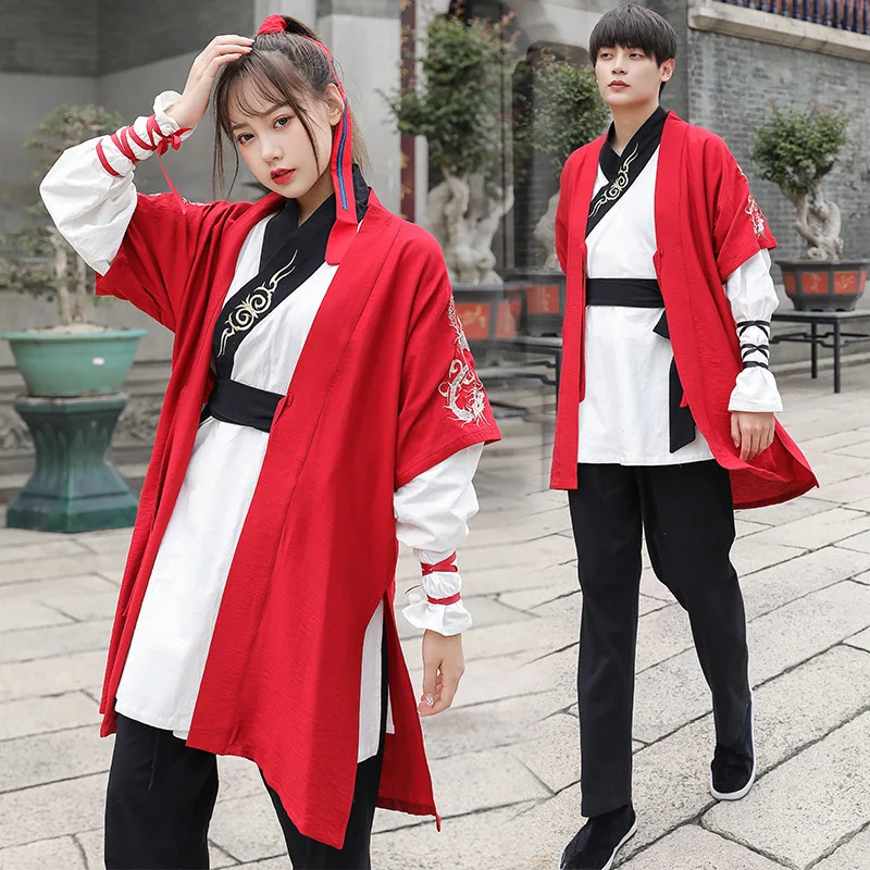 

summer dress half arm short dozen cross collar top trousers Han element men's and women's Han suit performance uniform